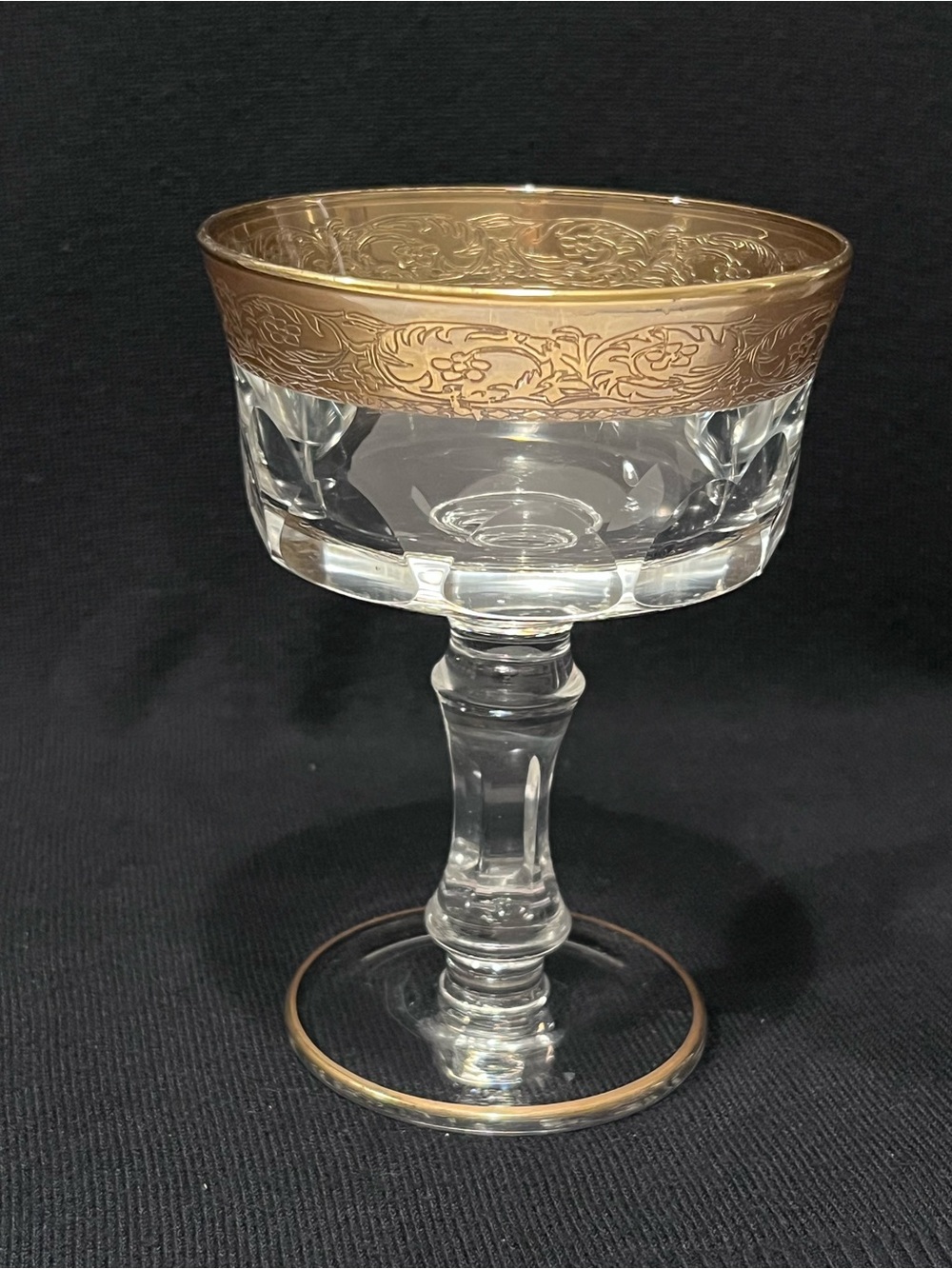 Antique KK Zwiesel Heavy Crystal & Gold Encrusted Champagne Coupe 5.25” Tall